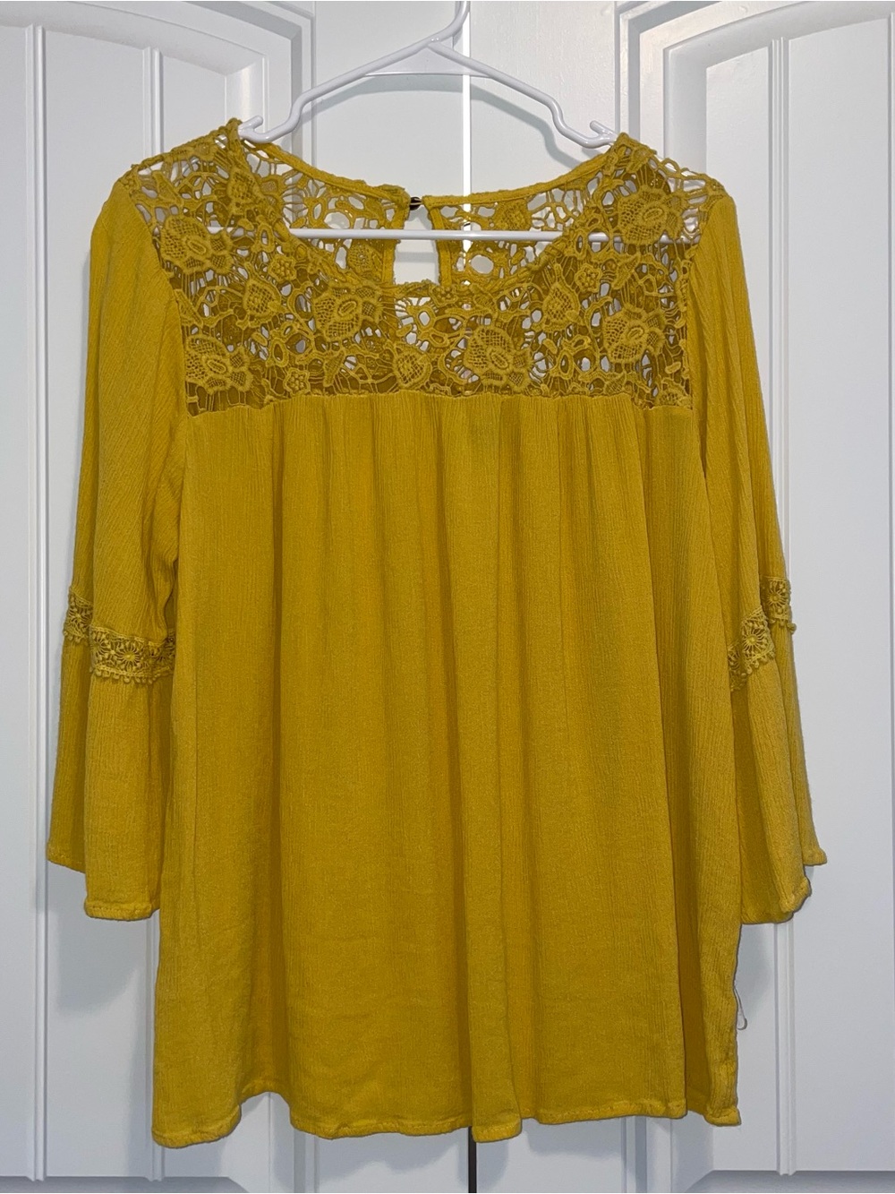 torrid Mustard Yellow Crochet Yoke Tunic Top